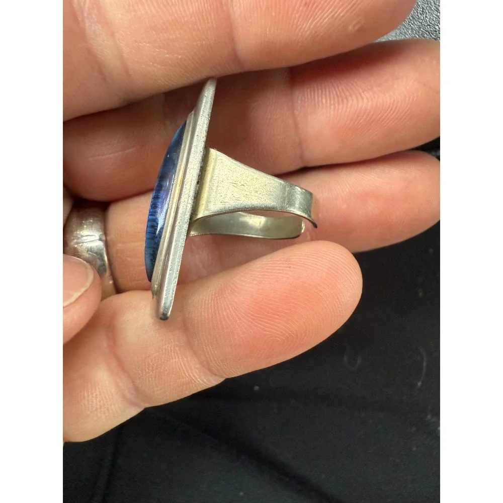 Jorgen Jensen Denmark Pewter‎ Ring 230 Blue Glass Modernist Scandinavian MCM